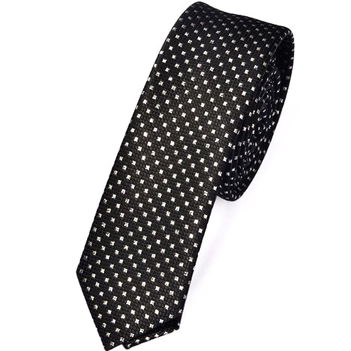 Classy Men Skinny Black Square Dot Tie