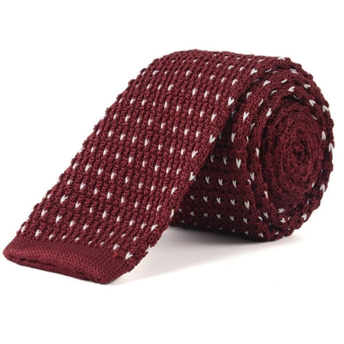 Classy Men Wine Red Dotted Square Knit Tie