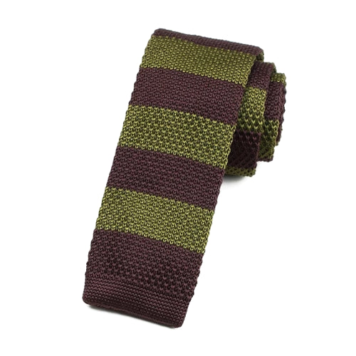 Classy Men Green Brown Striped Square Knit Tie