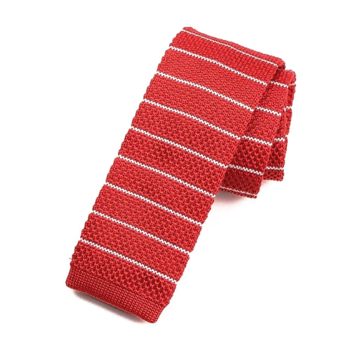 Classy Men Red Striped Square Knit Tie