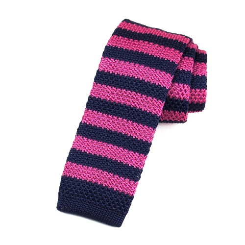 Classy Men Pink Navy Blue Square Knit Tie