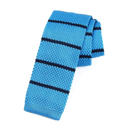 Classy Men Sky Blue Striped Square Knit Tie