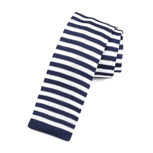 Classy Men Blue White Striped Square Knit Tie