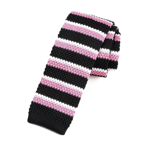 Cravatta in maglia quadrata a righe nere e rosa da uomo di classe