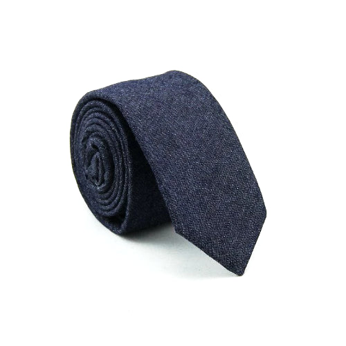 Classy Men Dark Blue Denim Cotton Skinny Tie