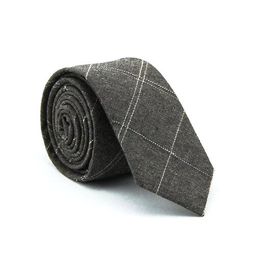 Classy Men Grey Checkered Cotton Skinny Tie