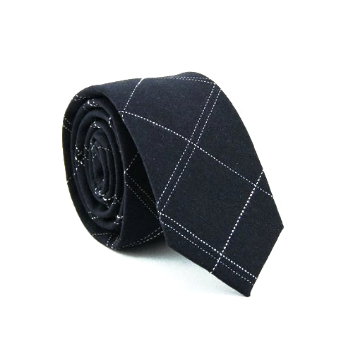 Classy Men Dark Blue Checkered Cotton Skinny Tie