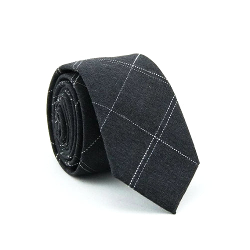 Classy Men Dark Grey Checkered Cotton Skinny Tie