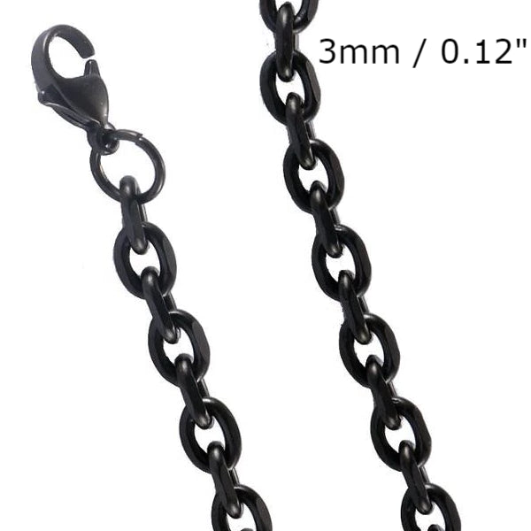 Classy Men 3mm Black Rolo Chain Necklace