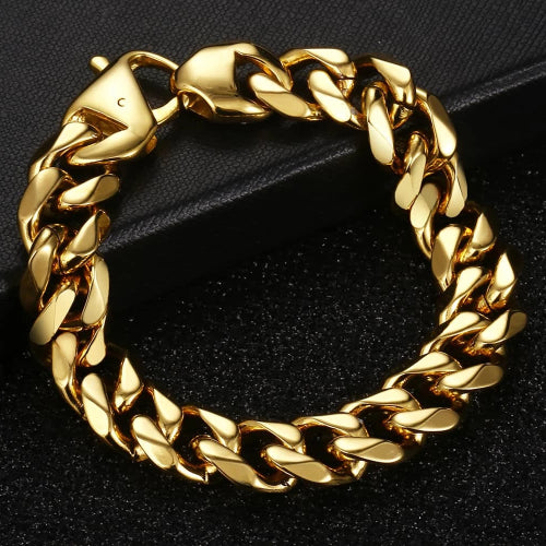 Classy Men Gold Heavy Cuban Link Chain Bracelet
