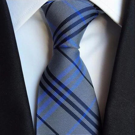 Classy Men Grey Blue Tartan Silk Tie