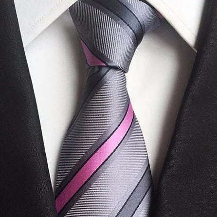 Classy Men Grey Pink Striped Silk Tie