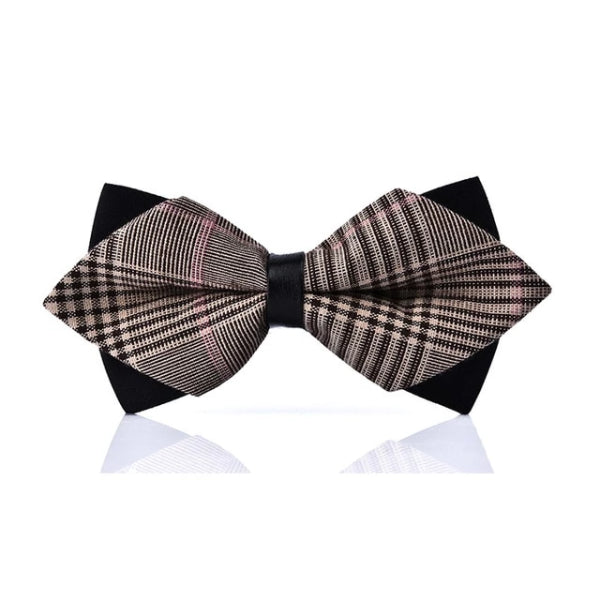 Classy Men Beige Striped Pre-Tied Diamond Bow Tie - Classy Men Collection