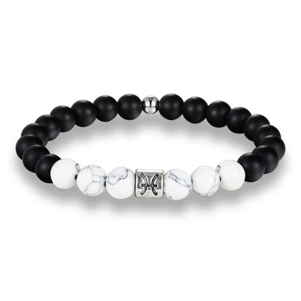 Bracciale zodiacale con perline bianche da uomo di classe Pesci