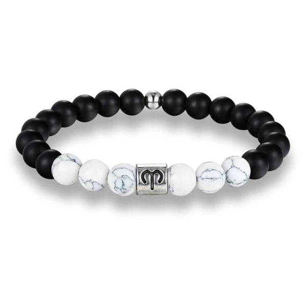 Bracciale zodiacale con perline bianche Ariete da uomo di classe