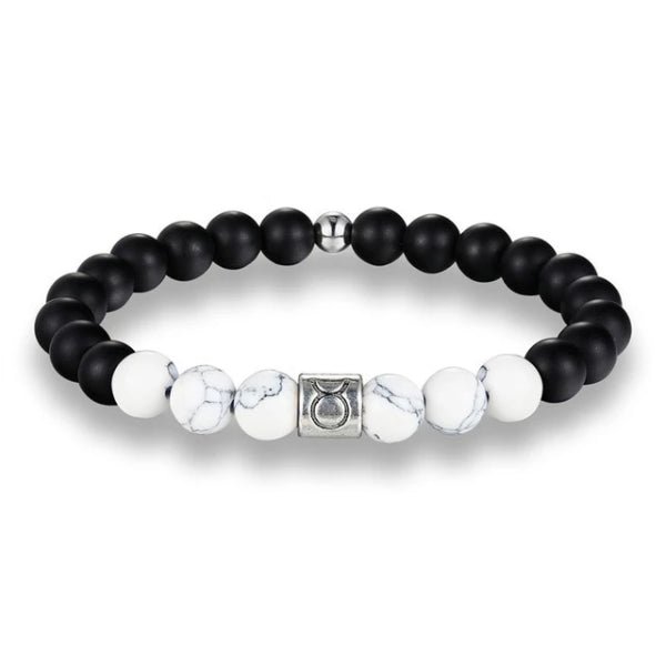 Bracciale zodiacale con perline bianche Toro da uomo di classe