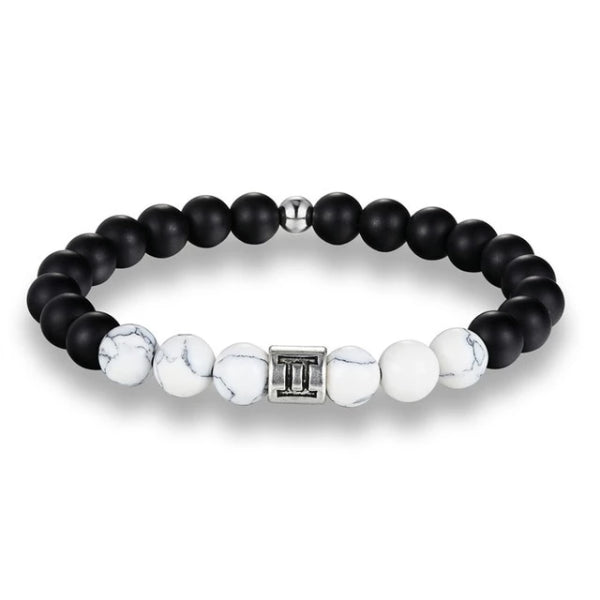 Bracciale zodiacale con perline bianche da uomo di classe Gemelli