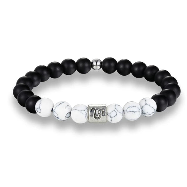 Bracciale zodiacale da uomo di classe con perline bianche Leone