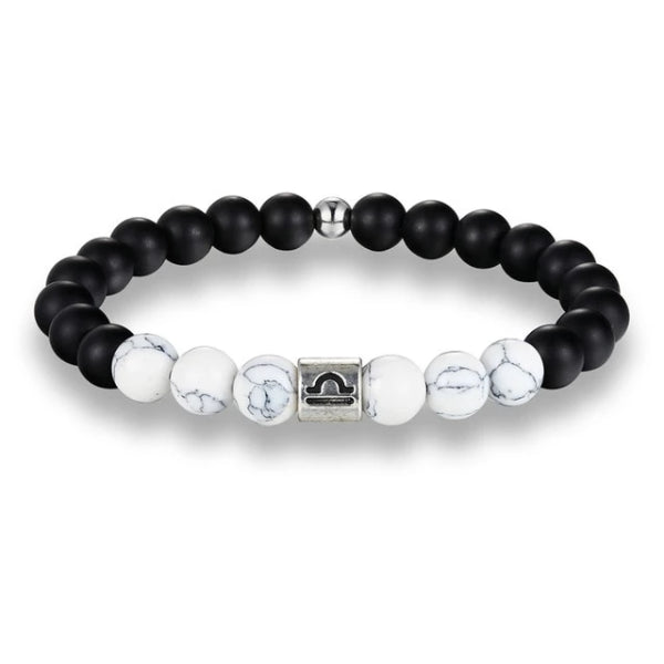 Bracciale zodiacale con perline bianche da uomo di classe Bilancia