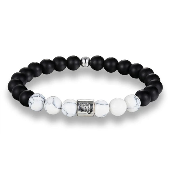Bracciale zodiacale con perline bianche Scorpione da uomo di classe