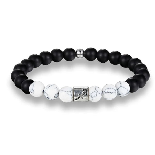 Bracciale zodiacale con perline bianche Sagittario da uomo di classe