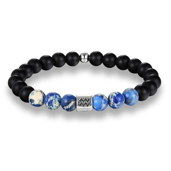 Bracciale zodiacale con perline blu Acquario da uomo di classe
