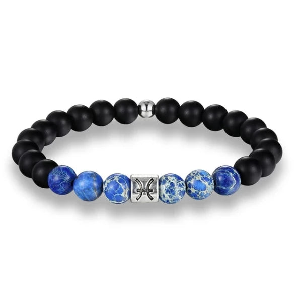 Bracciale zodiacale con perline blu Pesci da uomo di classe