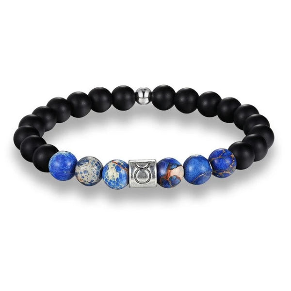 Bracciale zodiacale da uomo di classe con perline blu Toro