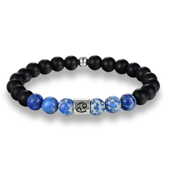 Bracciale zodiacale con perline blu Cancro da uomo di classe
