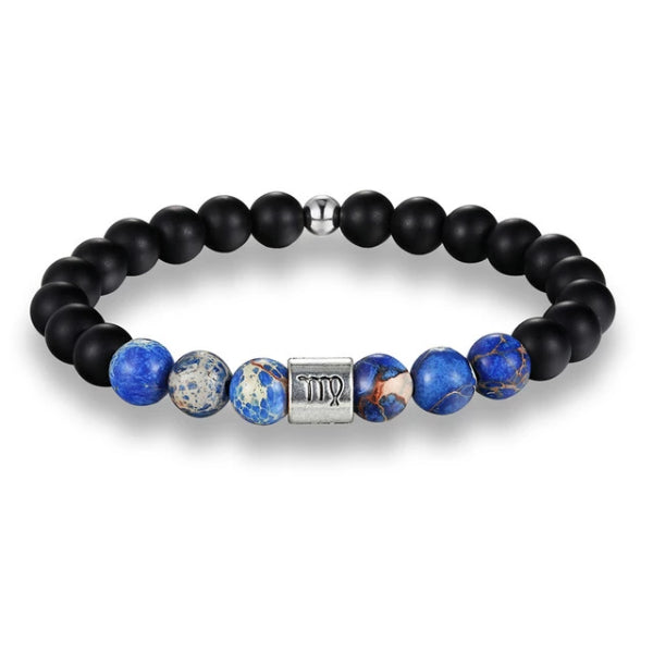 上品な男性乙女座ブルー ビーズ星座ブレスレット