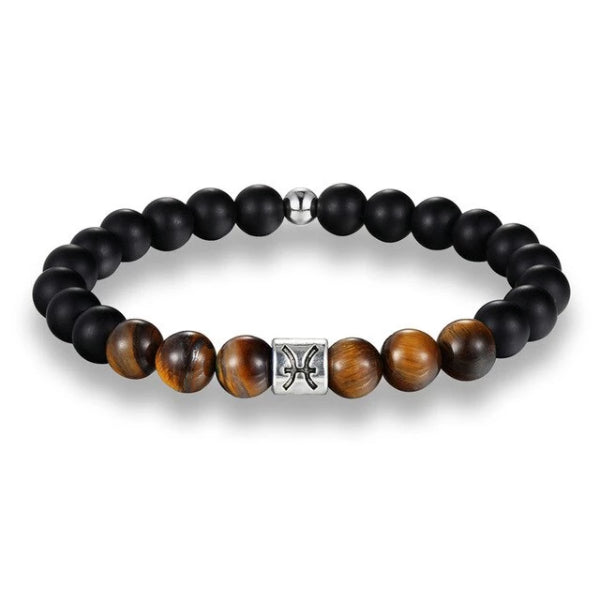 Bracciale zodiacale con perline marroni da uomo di classe Pesci