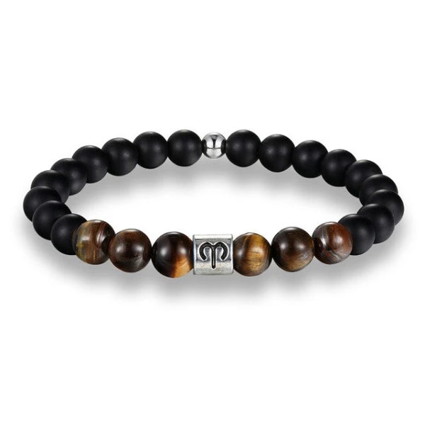 Bracciale zodiacale con perline marroni Ariete da uomo di classe