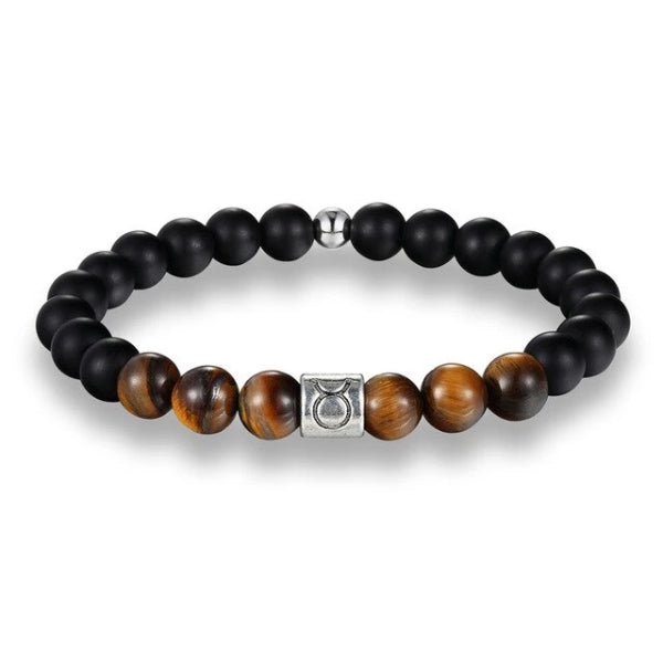 Bracciale zodiacale con perline marroni Toro di classe da uomo