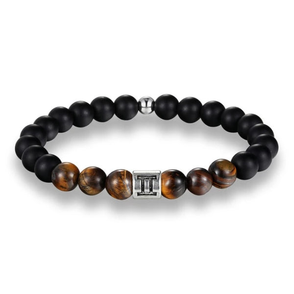 Bracciale zodiacale con perline marroni da uomo di classe Gemelli