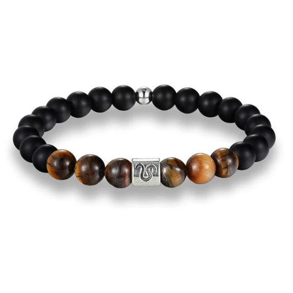 Bracciale zodiacale con perline marroni di classe da uomo