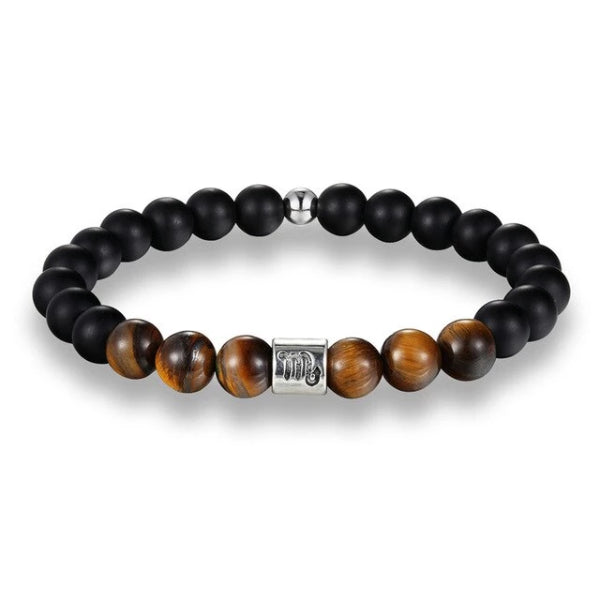 Bracciale zodiacale con perline marroni Scorpione da uomo di classe