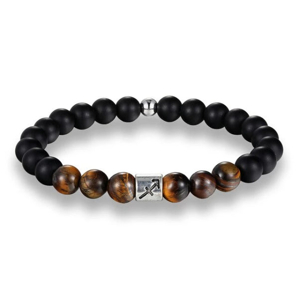 Bracciale zodiacale con perline marroni Sagittario da uomo di classe
