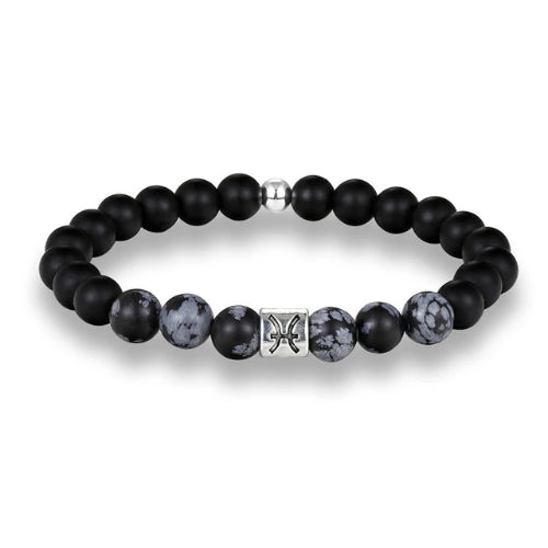 Bracciale zodiacale con perline nere Pesci da uomo di classe