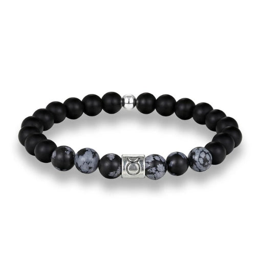 Bracciale zodiacale con perline nere Toro da uomo di classe