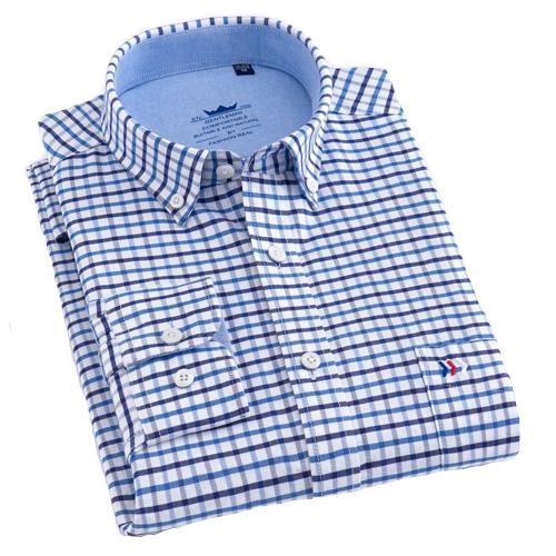 Blue Fine Checkered Oxford Dress Shirt | Regular Fit | Sizes 38-44 - Classy Men Collection