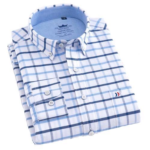 Blue Checkered Oxford Dress Shirt | Regular Fit | Sizes 38-44 - Classy Men Collection
