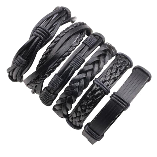 Classy Men Black Leather Bracelet Set | 2 Styles - Classy Men Collection