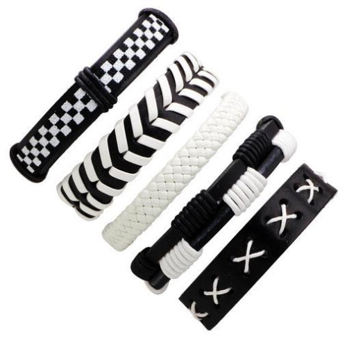Set di bracciali in pelle bianca e nera da uomo di classe
