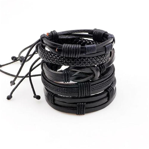 Classy Men Black Leather Bracelet Set | 2 Styles - Classy Men Collection