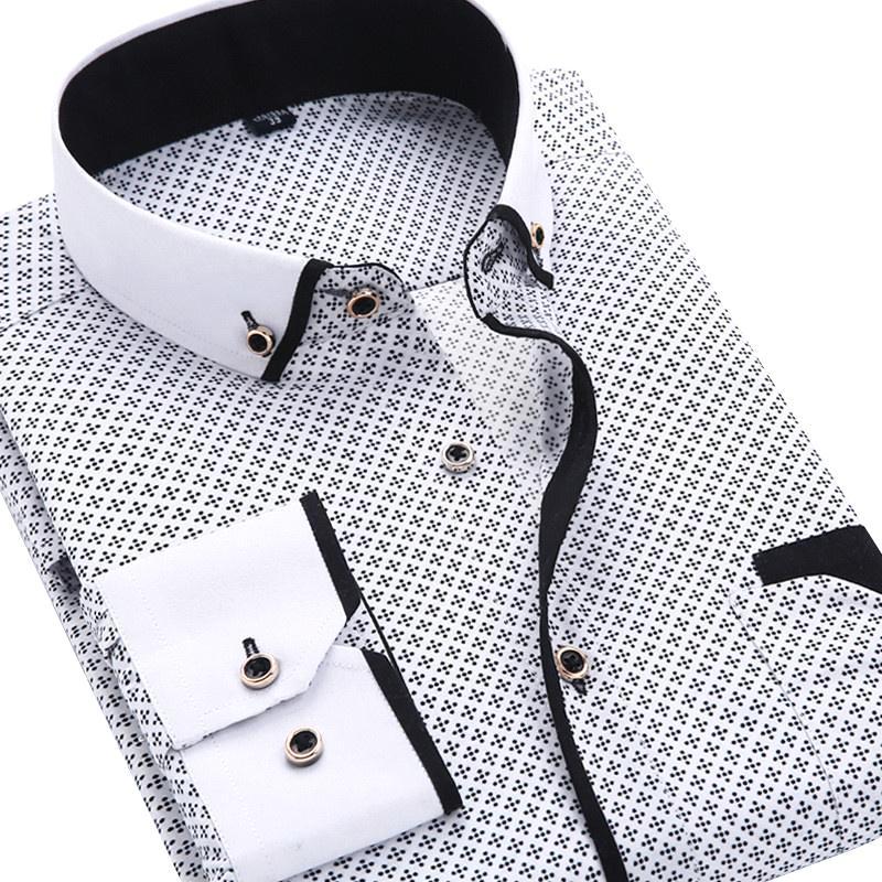 Casual White/Black Dress Shirt | Slim Fit | Sizes 38-45 - Classy Men Collection