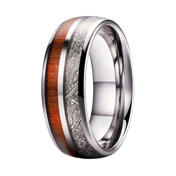 Anello da uomo in legno gemello in argento di classe