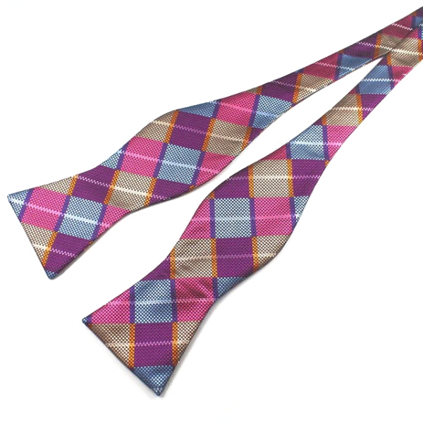 Classy Men Violet Checkered Silk Self-Tie Bow Tie