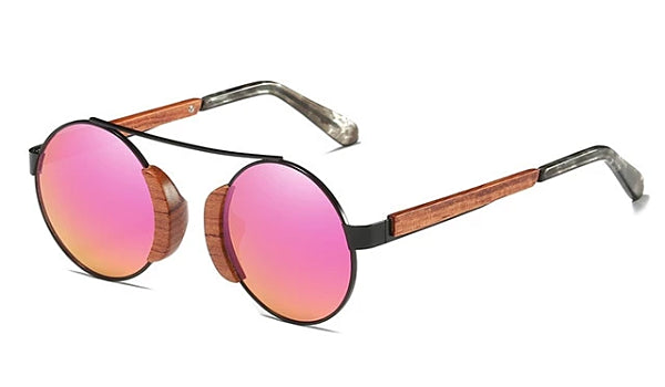 Occhiali da sole da uomo di classe in legno tondo rosa
