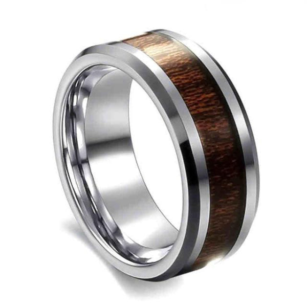 Classy Men Silver Wood Inlay Ring