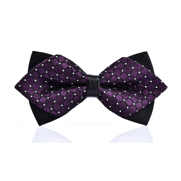 Classy Men Violet Dotted Pre-Tied Diamond Bow Tie